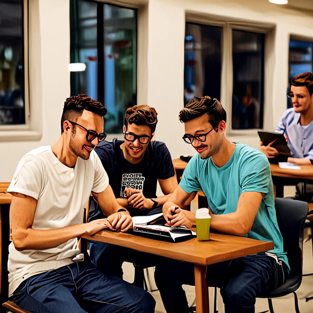 four guys working at a tech startup in lisbon